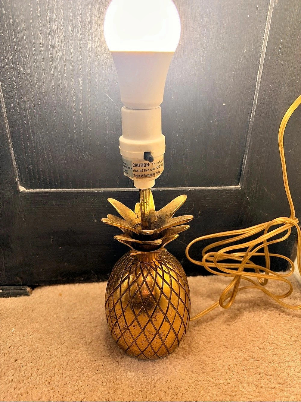 Vintage Brass Pineapple Accent Lamp